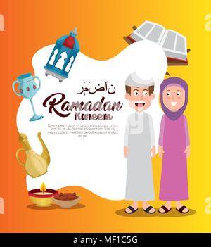 Il ramadan kareem card con set di icone Illustrazione Vettoriale
