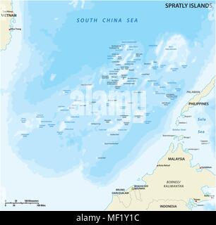 Mappa delle Filippine, Malaysia, Taiwan, Vietnam, Repubblica popolare cinese e del Brunei controverso isole Spratly nel Mare della Cina del Sud Illustrazione Vettoriale