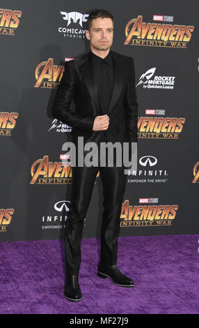 Los Angeles, California, USA. 23 Aprile, 2018. Attore Sebastian Stan assiste la Premiere mondiale di Disney e meraviglie 'vendicatori: infinito la guerra" il 23 aprile 2018 a Los Angeles, California. Foto di Barry re/Alamy Live News Foto Stock