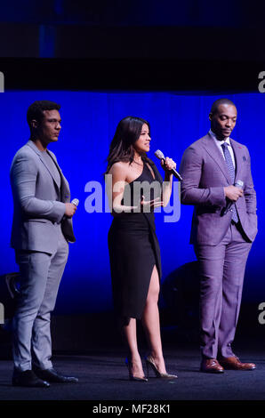 Las Vegas, Stati Uniti d'America. 24 gen, 2011. Ismael Cruz Cordova, Gina Rodriguez, Anthony Mackie e regista Cathren Hardwicke parla di loro film Miss Bala su marzo 23rd, 2018 a CinemaCon dentro al Caesars Palace a Las Vegas NV. Credito: la foto di accesso/Alamy Live News Foto Stock