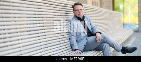 Il 20 aprile 2018, Germania, Chemnitz: Frederic Bussmann è il nuovo direttore generale delle collezioni d'arte di Chemnitz. Il successore di ex direttore Moessinger inizia il suo nuovo lavoro su 1 Mai. Foto: Jan Woitas/dpa-Zentralbild/dpa Foto Stock