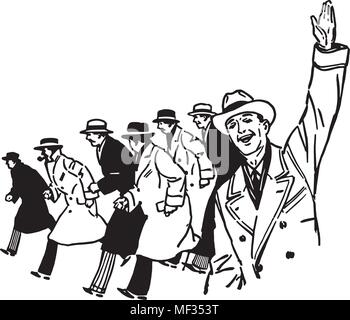 Un gruppo di uomini - retrò illustrazione clipart Illustrazione Vettoriale