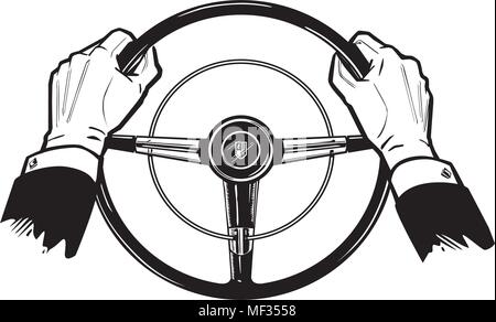 Le mani sul volante - retrò illustrazione clipart Illustrazione Vettoriale