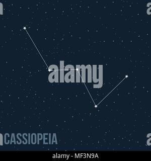 Costellazione Cassiopeia sul buio cielo stellato, illustrazione vettoriale Illustrazione Vettoriale