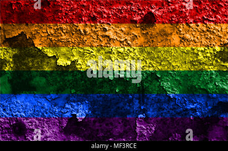 Vecchio gay grunge flag di sfondo. Bandiera arcobaleno Foto Stock