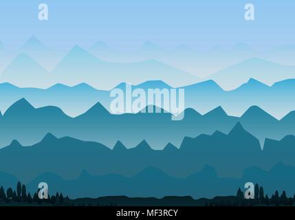 Foggy montagne paesaggio. Alte colline illustrazione dello sfondo Illustrazione Vettoriale