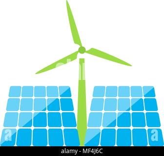 Pannelli solari e di un mulino a vento di energia ecologica su uno sfondo bianco. Illustrazione Vettoriale . Illustrazione Vettoriale