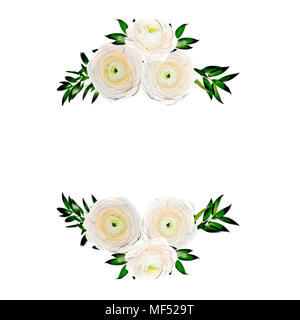 Delicato cornice floreale con crema colorati fiori ranunculus isolato su bianco. Design per invito a nozze o biglietto di auguri di compleanno o altri ho Foto Stock