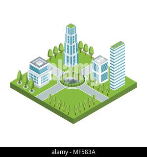 Isometrica quartiere residenziale white Illustrazione Vettoriale