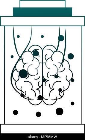 Cervello umano all'interno del pallone su linee blu Illustrazione Vettoriale