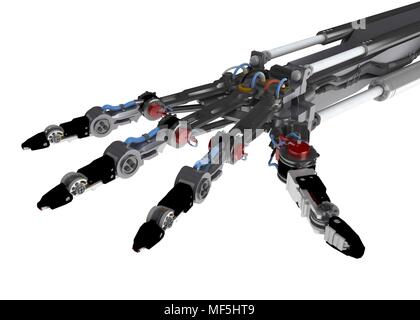 3d mano robotica, su bianco, isolato Foto Stock