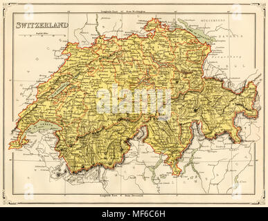 Mappa di Svizzera, 1870s. Stampa Litografia a colori Foto Stock