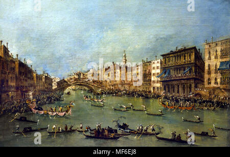 Sul Canal Grande vicino al Ponte di Rialto 1780 Francesco Lazzaro Guardi 1712 - 1793 pittore italiano di veduta, nobile, e da un membro della Scuola Veneziana. Venezia Italia Foto Stock