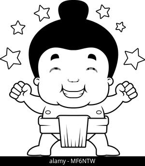 Un cartoon illustrazione di un po' di sumo boy celebrando. Illustrazione Vettoriale