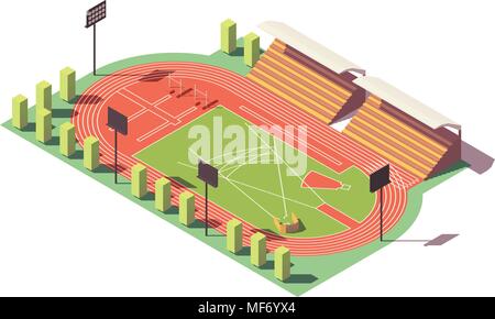 Vettore bassa isometrica poli Athletics Stadium Illustrazione Vettoriale