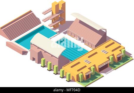 Vettore bassa isometrica poli piscina Illustrazione Vettoriale