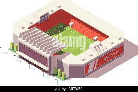 Vettore bassa isometrica poli Soccer Stadium Illustrazione Vettoriale