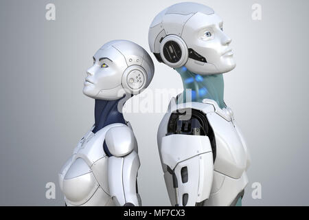 Maschi e femmine di robot. 3D illustrazione Foto Stock