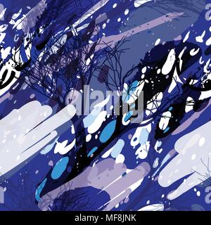 Militari di camuffamento di texture con alberi, rami, erba e acquerello macchie Illustrazione Vettoriale