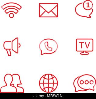 Comunicazione lineare set di icone. Comunicazione universale le icone da utilizzare nelle applicazioni web e mobili. Illustrazione Vettoriale