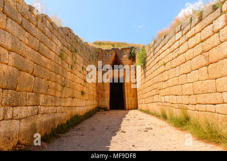 Tesoro di Atreo, Micene sito archeologico in Grecia. Età del Bronzo. Patrimonio mondiale dell UNESCO Foto Stock