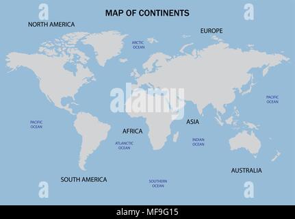 Mappa mondo banner con i continenti e gli oceani Illustrazione Vettoriale