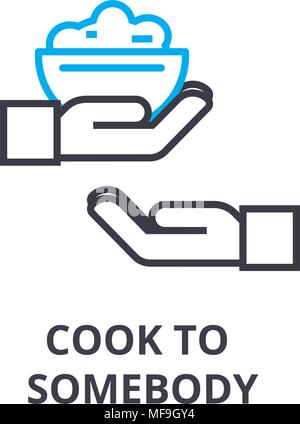 Cuocere qualcuno la sottile linea icona, segno, simbolo illustation, concetto lineare, vettore Illustrazione Vettoriale