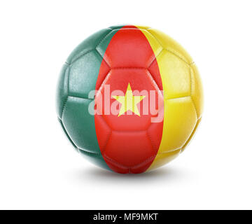 Alta qualità di rendering di un pallone da calcio con la bandiera del Camerun.(serie) Foto Stock