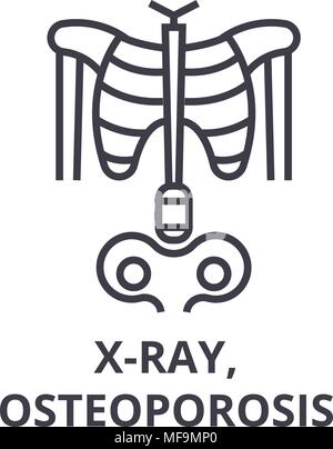 X ray, osteoporosi sottile linea icona, segno, simbolo illustation, concetto lineare, vettore Illustrazione Vettoriale