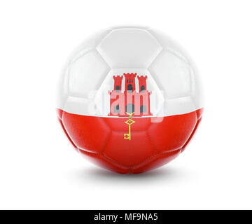 Alta qualità di rendering di un pallone da calcio con la bandiera di Gibilterra.(serie) Foto Stock