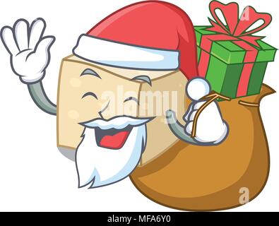 Santa con dono mascotte di tofu in stile cartone animato Illustrazione Vettoriale