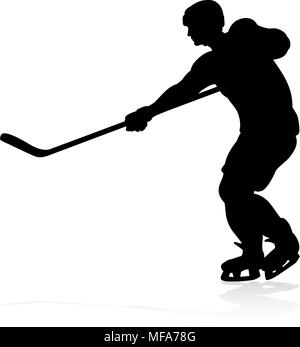 Hockey su ghiaccio giocatore Silhouette Illustrazione Vettoriale