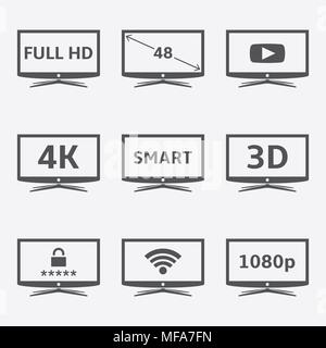 Moderne Smart LCD TV set di icone. Illustrazione vettoriale EPS10 Illustrazione Vettoriale
