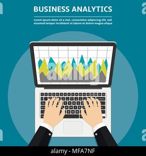 Design piatto per i concetti di business analytics. Illustrazione Vettoriale. Illustrazione Vettoriale