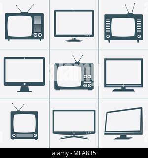 Moderne e TV retrò icone. Illustrazione Vettoriale. Illustrazione Vettoriale