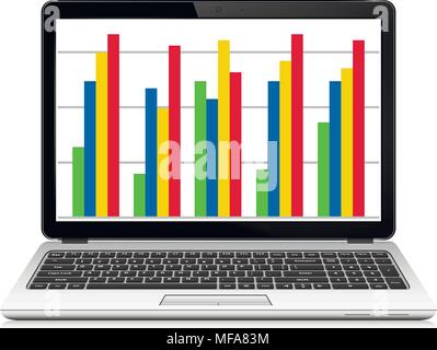Computer portatile con il grafico su schermo. Online business analytics concetto. Illustrazione Vettoriale. Illustrazione Vettoriale
