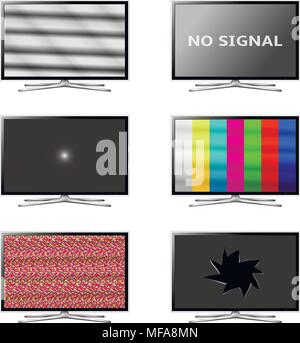 Schermo piatto smart tv set. Nessun segnale schermi tv. Eps vettoriali10. Illustrazione Vettoriale