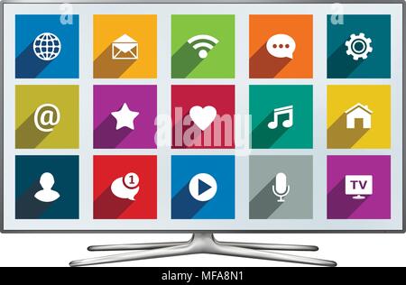 Moderno vettore smart tv isolato su sfondo bianco Illustrazione Vettoriale