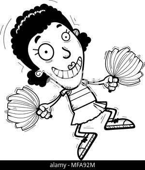 Un cartoon illustrazione di una donna nera cheerleader jumping. Illustrazione Vettoriale