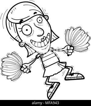 Un cartoon illustrazione di un senior citizen donna cheerleader jumping. Illustrazione Vettoriale