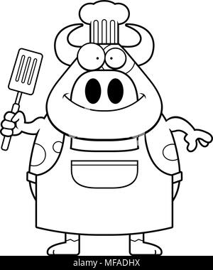 Un cartoon illustrazione di una mucca chef cercando felice. Illustrazione Vettoriale