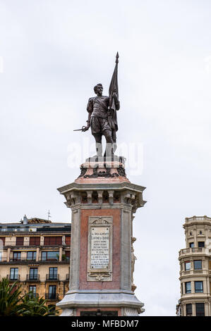 Un monumento all'ammiraglio D. Antonio De Oquendo, San Sebastian, Paesi Baschi, Spagna. Foto Stock