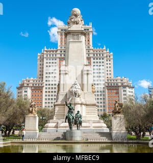 Scultura di Don Chisciotte e Sancho Panzo sulla Plaza de Espana, Madrid, Spagna. Foto Stock