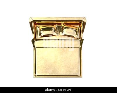 3D rendering di una golden bed isolato su uno sfondo bianco Foto Stock