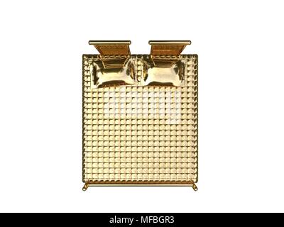 3D rendering di una golden bed isolato su uno sfondo bianco Foto Stock