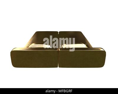 3D rendering di una golden bed isolato su uno sfondo bianco Foto Stock