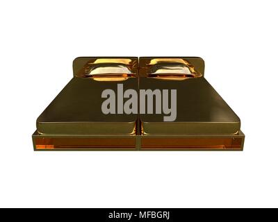 3D rendering di una golden bed isolato su uno sfondo bianco Foto Stock