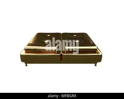 3D rendering di una golden bed isolato su uno sfondo bianco Foto Stock