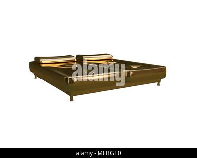 3D rendering di una golden bed isolato su uno sfondo bianco Foto Stock