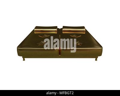 3D rendering di una golden bed isolato su uno sfondo bianco Foto Stock